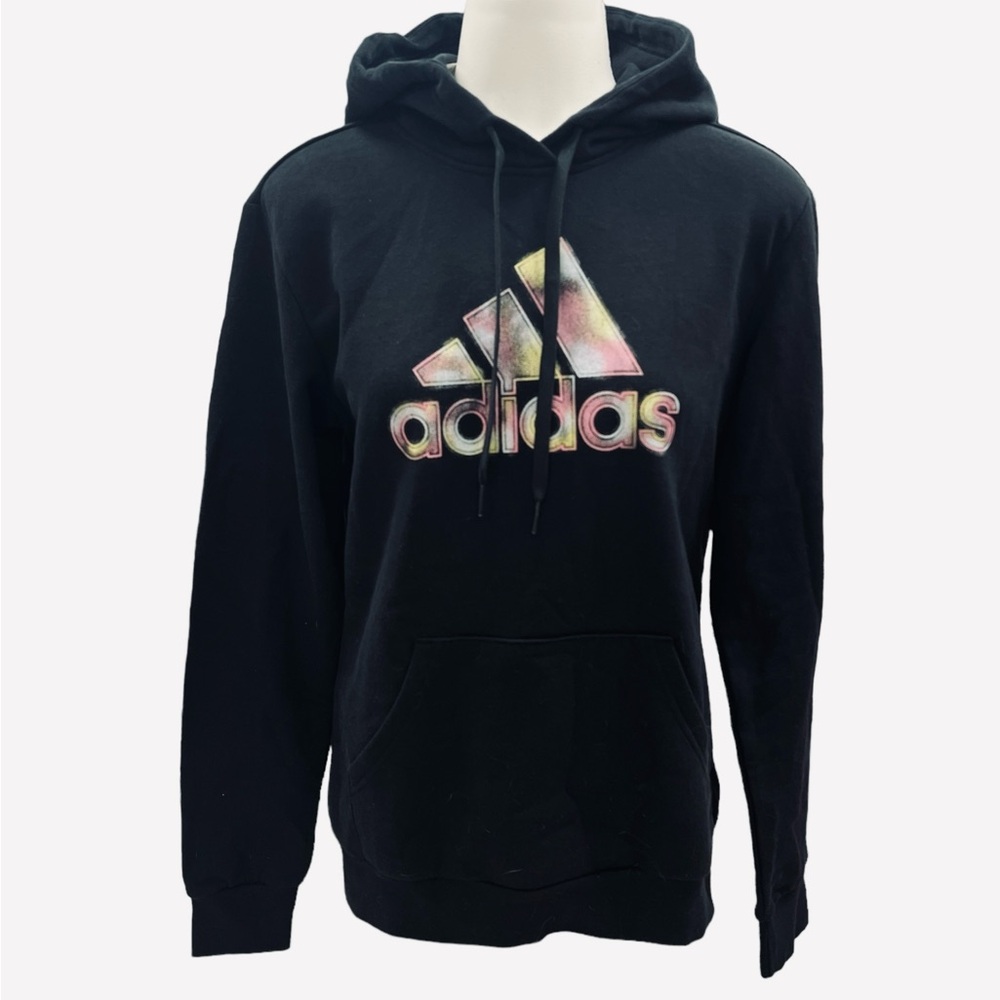 Adidas Women's Badge of Sport Two-Tone Graphic Black Fleece Hoodie Size XS - Picture 3 of 9